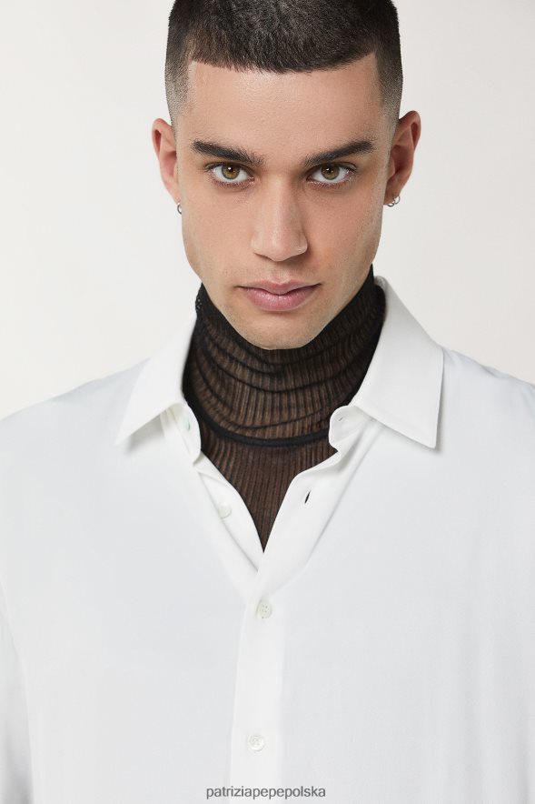 strój Patrizia Pepe Bianco Ottico mężczyźni koszula z miękkiego diagonalu 8664881043
