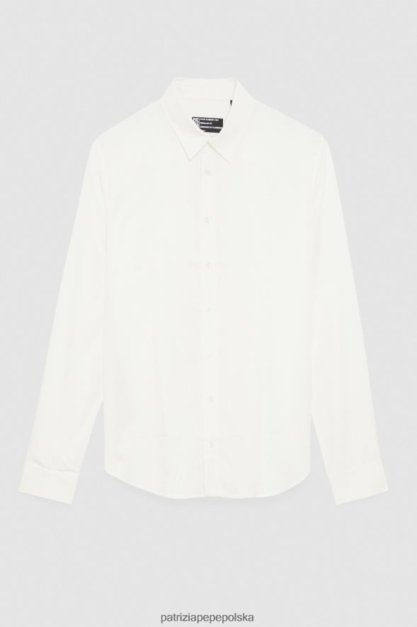 strój Patrizia Pepe Bianco Ottico mężczyźni koszula z miękkiego diagonalu 8664881043
