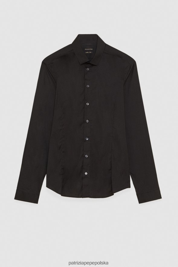 strój Patrizia Pepe Nero Vinile mężczyźni Koszula popelinowa o dopasowanym kroju 8664881041