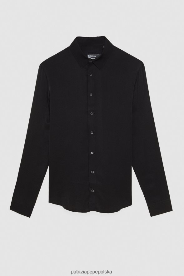 strój Patrizia Pepe Nero Vinile mężczyźni koszula z miękkiego diagonalu 8664881050