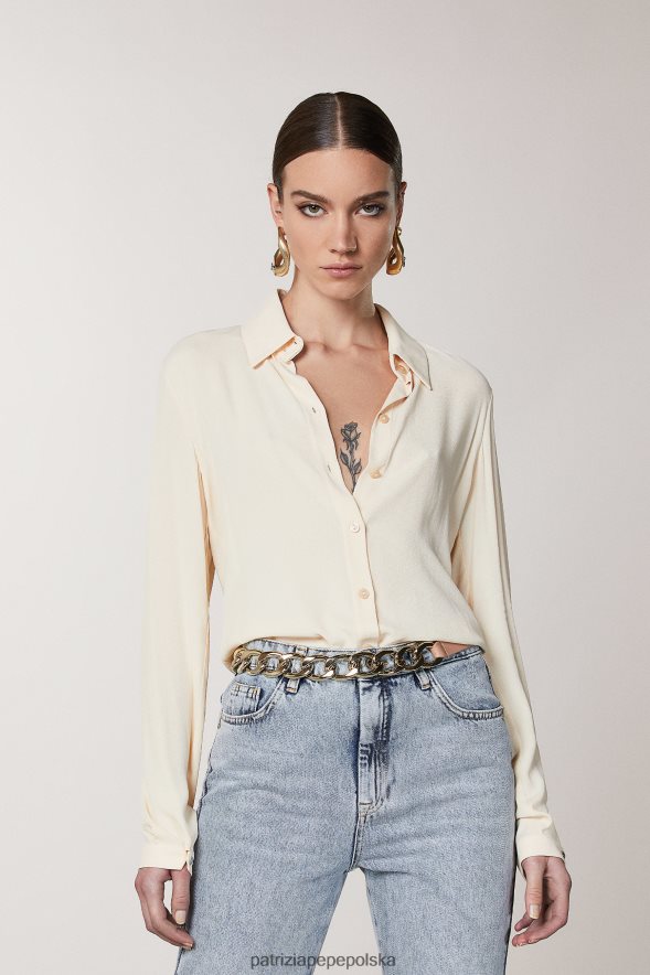 strój Patrizia Pepe blady beż kobiety wiskozowa koszula 866488422