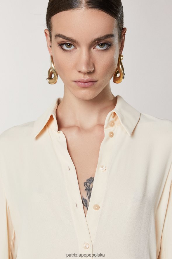 strój Patrizia Pepe blady beż kobiety wiskozowa koszula 866488422