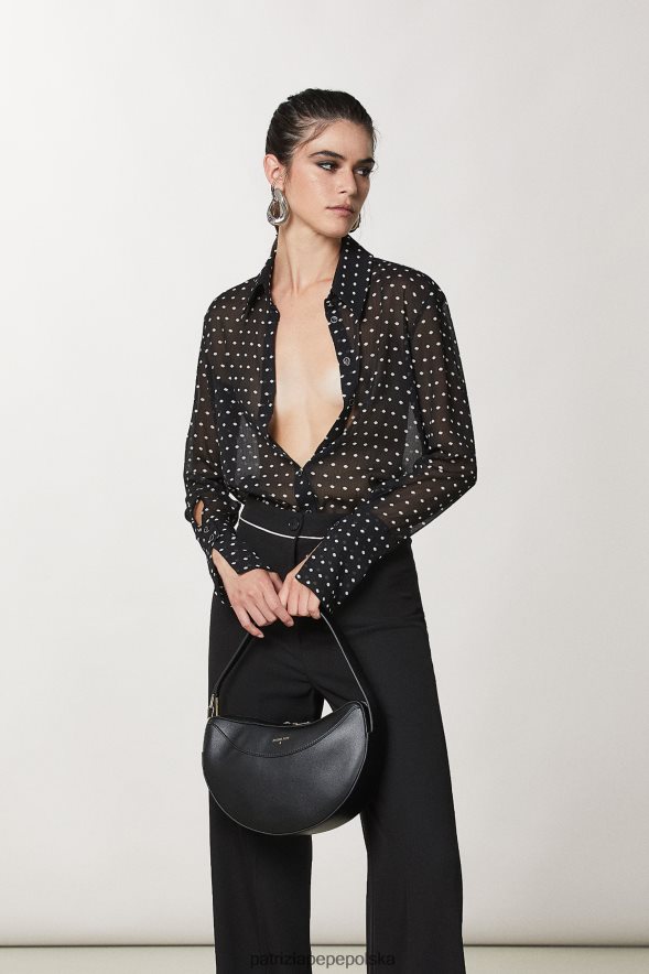 strój Patrizia Pepe czarny pois kobiety koszula z płynnej krepy 86648826