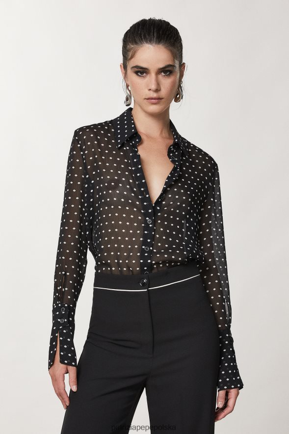 strój Patrizia Pepe czarny pois kobiety koszula z płynnej krepy 86648826