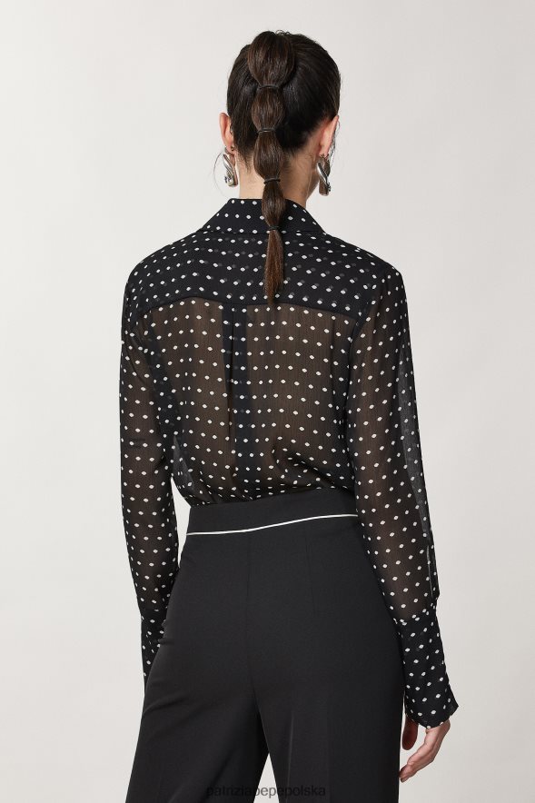 strój Patrizia Pepe czarny pois kobiety koszula z płynnej krepy 86648826