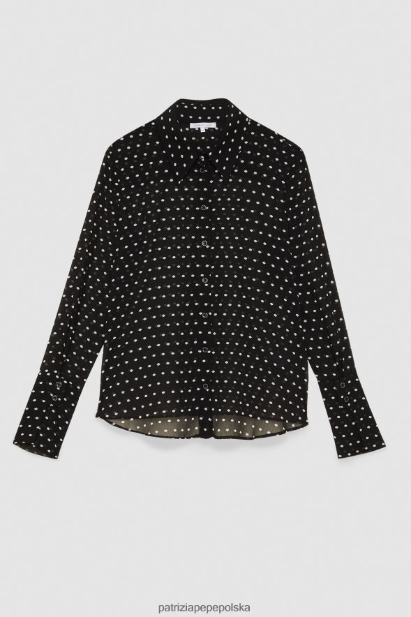 strój Patrizia Pepe czarny pois kobiety koszula z płynnej krepy 86648826