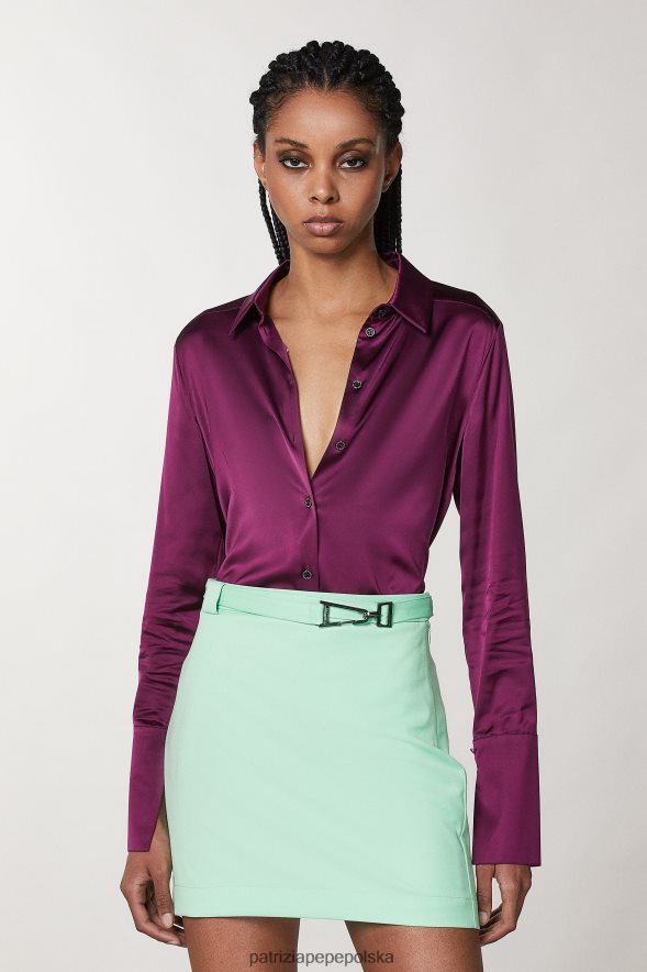 strój Patrizia Pepe futurystyczny fiolet kobiety zwiewna satynowa koszula 86648839