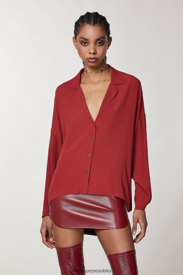 strój Patrizia Pepe marsjańska czerwień kobiety wąska bluzka z wiskozy 86648886