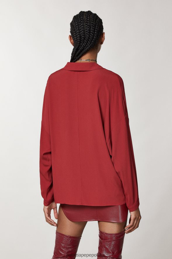 strój Patrizia Pepe marsjańska czerwień kobiety wąska bluzka z wiskozy 86648886