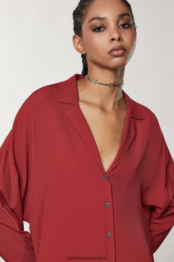 strój Patrizia Pepe marsjańska czerwień kobiety wąska bluzka z wiskozy 86648886