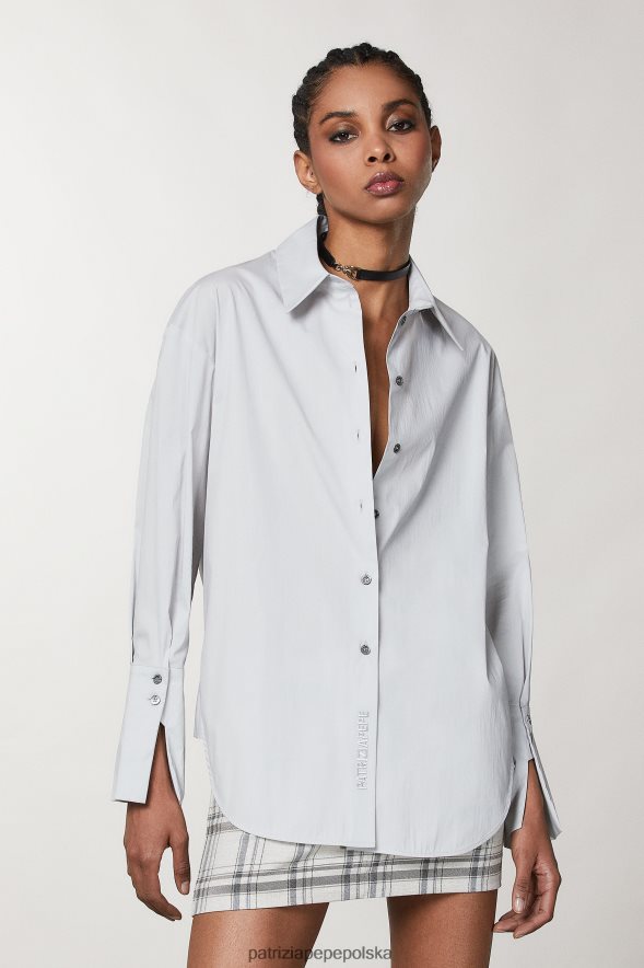 strój Patrizia Pepe mineralny szary kobiety rozciągliwa bawełniana koszula 866488123