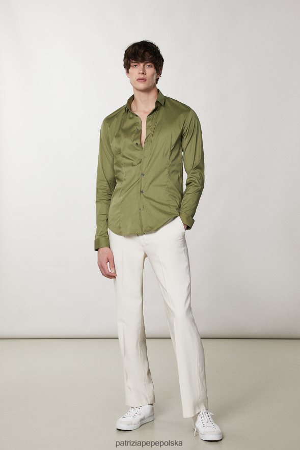 strój Patrizia Pepe oliwka kapuletowa mężczyźni dopasowana koszula z długim rękawem 8664881033