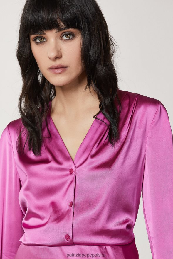 strój Patrizia Pepe orchidea fioletowa kobiety koszula z satyny wiskozowej 866488532