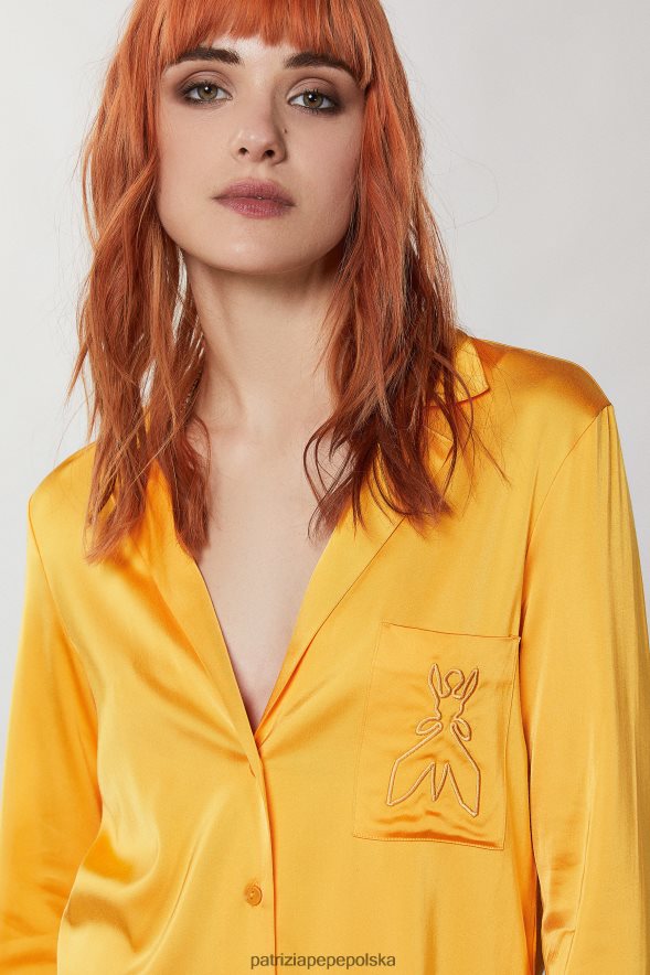 strój Patrizia Pepe soczysta pomarańcza kobiety satynowa koszula 866488318