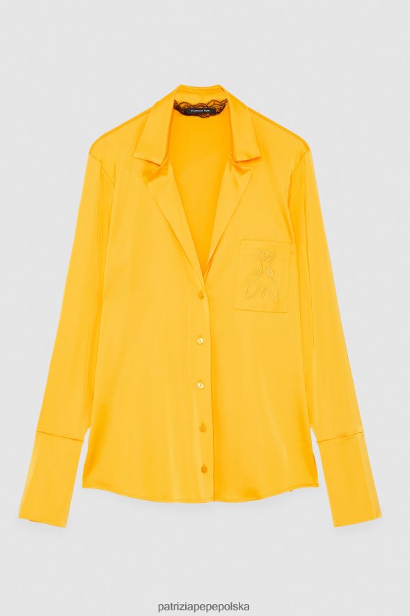 strój Patrizia Pepe soczysta pomarańcza kobiety satynowa koszula 866488318