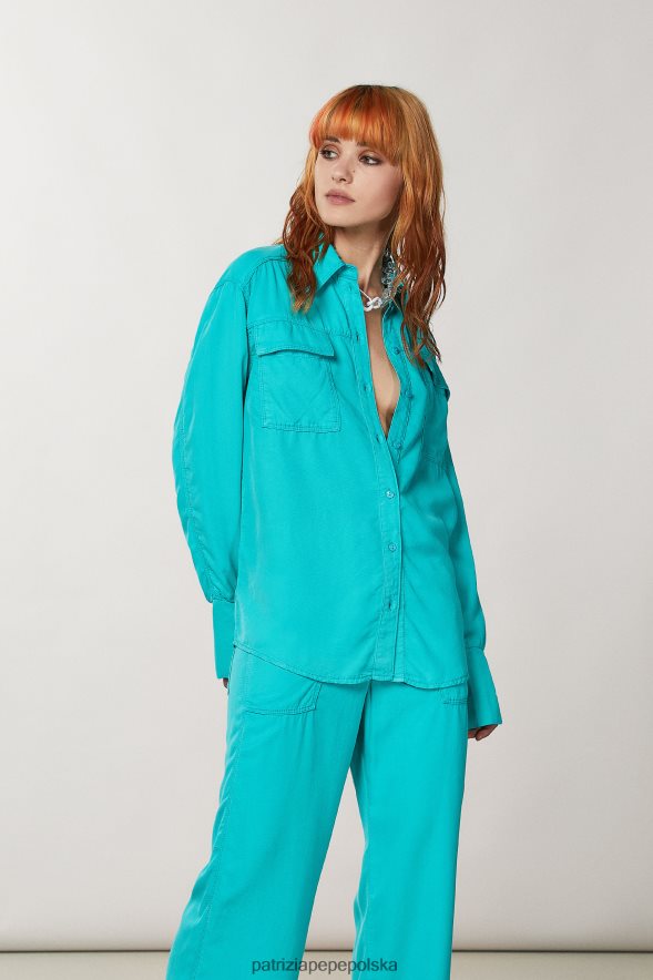 strój Patrizia Pepe wodno-zielona kobiety koszula z długim rękawem 866488604