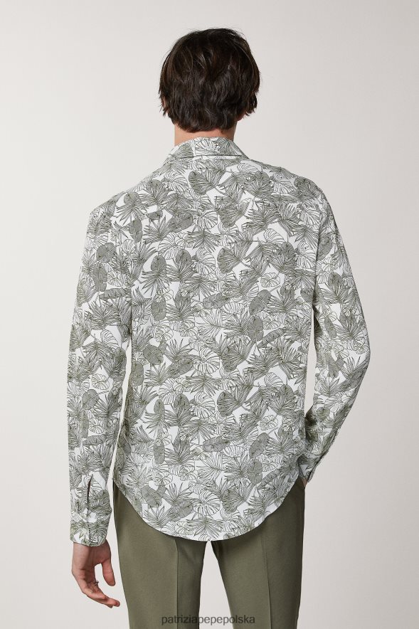 strój Patrizia Pepe zielone liście mężczyźni koszula ze wzorem diagonalnym 8664881007