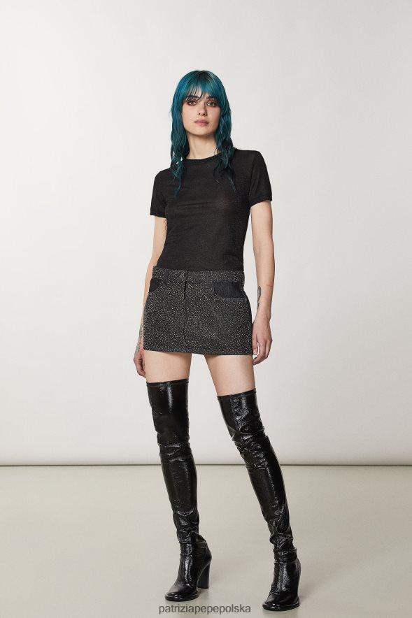 strój Patrizia Pepe Nero Lurex kobiety Lureksowa koszulka z krótkim rękawem 866488152