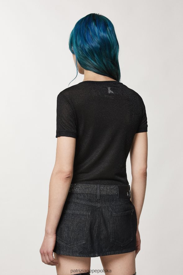 strój Patrizia Pepe Nero Lurex kobiety Lureksowa koszulka z krótkim rękawem 866488152
