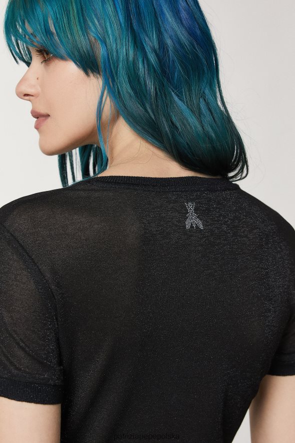 strój Patrizia Pepe Nero Lurex kobiety Lureksowa koszulka z krótkim rękawem 866488152