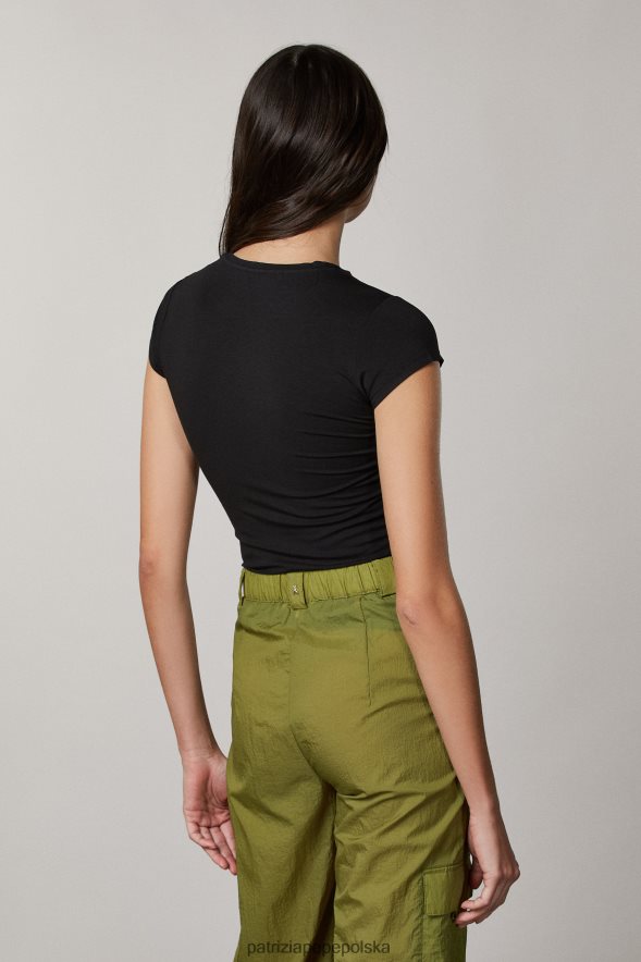 strój Patrizia Pepe Nero kobiety niezbędna koszulka ze stretchem 866488685