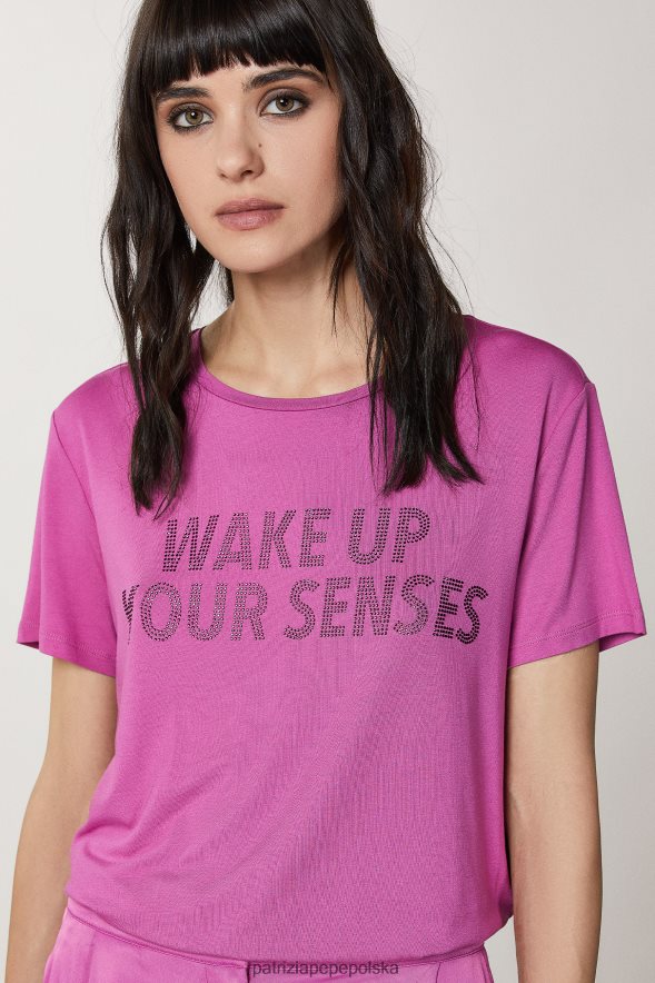 strój Patrizia Pepe orchidea fioletowa kobiety koszulka z kryształkami 866488537