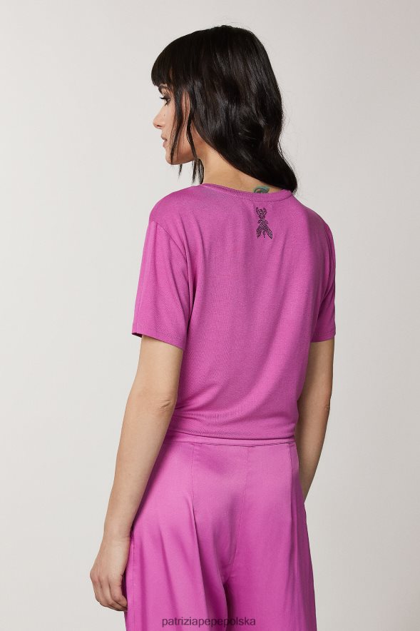 strój Patrizia Pepe orchidea fioletowa kobiety koszulka z kryształkami 866488537