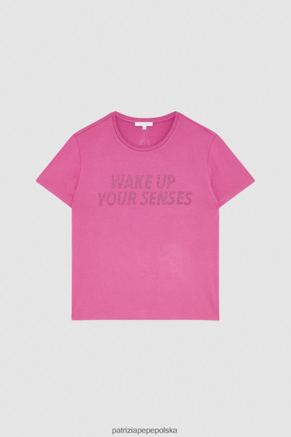 strój Patrizia Pepe orchidea fioletowa kobiety koszulka z kryształkami 866488537