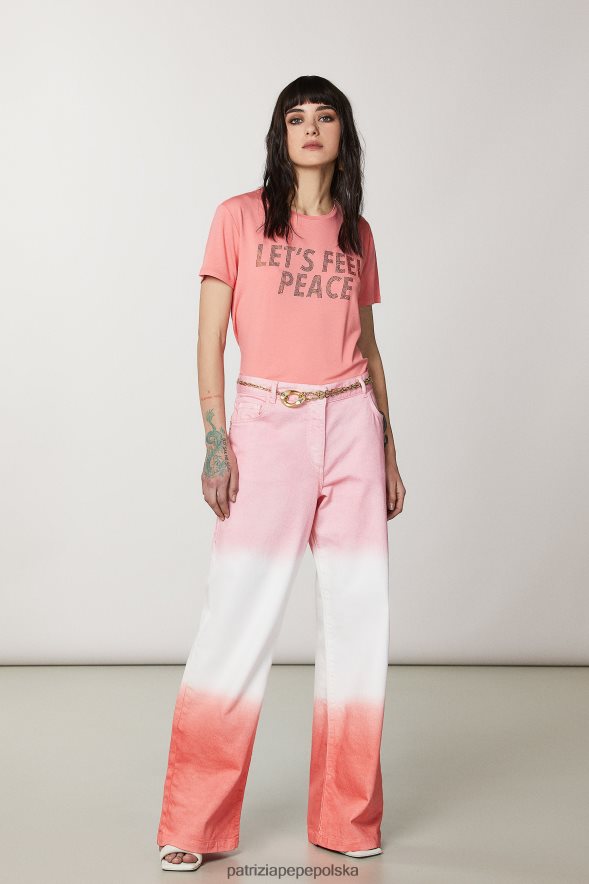 strój Patrizia Pepe soczysta brzoskwinia kobiety koszulka z kryształkami 866488509