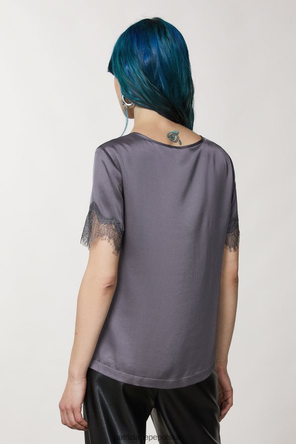 strój Patrizia Pepe szary tornado kobiety koszulka z koronką 866488136
