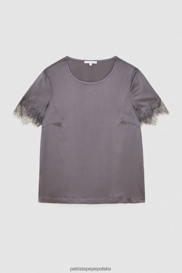 strój Patrizia Pepe szary tornado kobiety koszulka z koronką 866488136