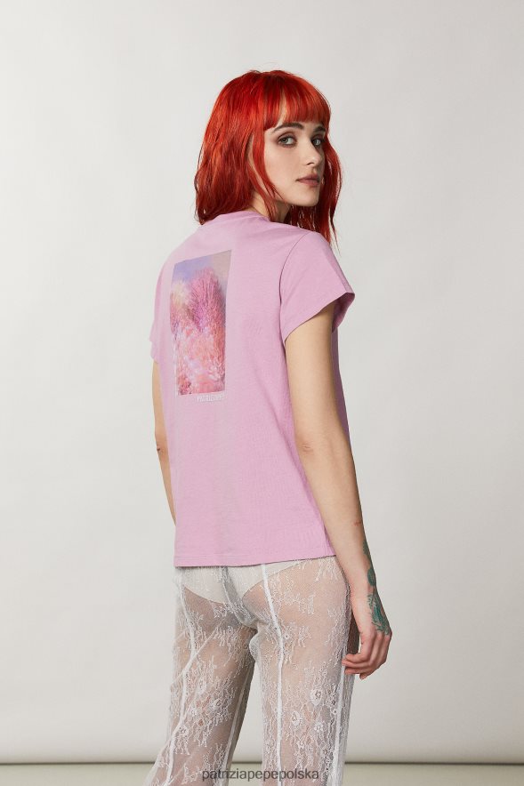 strój Patrizia Pepe umyty fiolet kobiety koszulka z nadrukiem 866488225