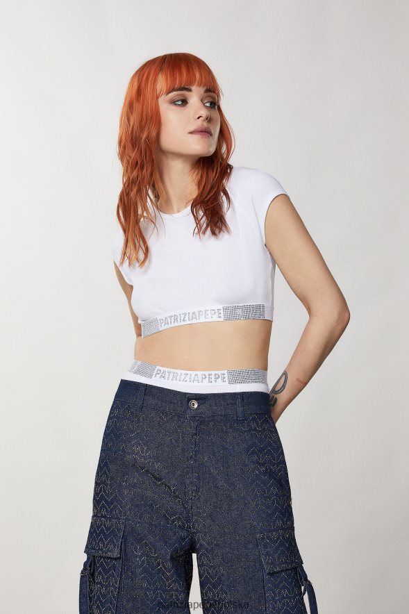 strój Patrizia Pepe Bianco kobiety Top w prążki z kryształkami 866488389