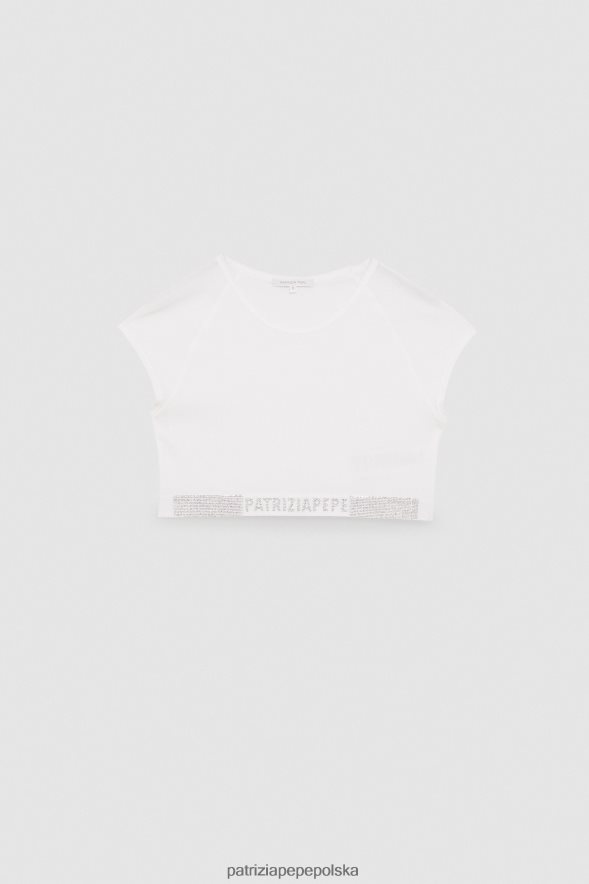 strój Patrizia Pepe Bianco kobiety Top w prążki z kryształkami 866488389