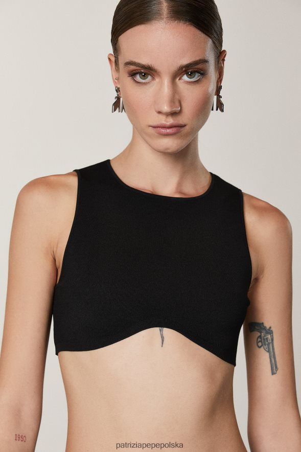 strój Patrizia Pepe Nero kobiety Krótki top z wiskozy 866488399