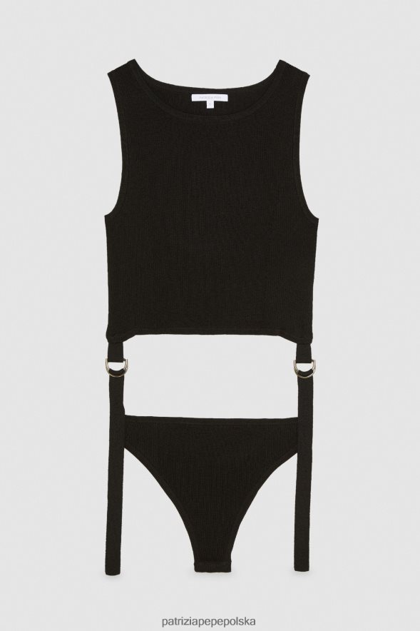 strój Patrizia Pepe Nero kobiety wąskie body ze sznurówkami 866488163