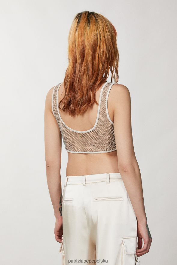 strój Patrizia Pepe beżowe martini kobiety siateczkowy top z kryształkami 866488285
