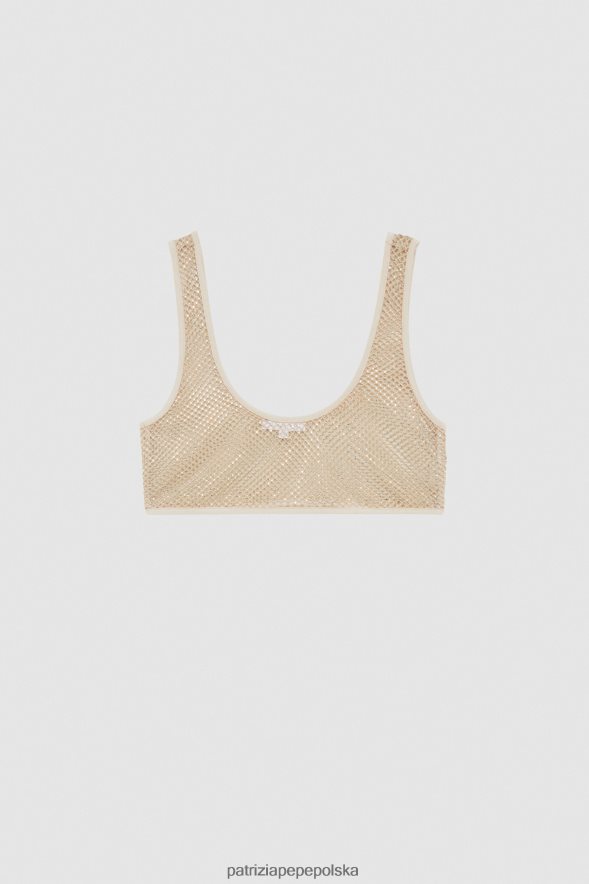 strój Patrizia Pepe beżowe martini kobiety siateczkowy top z kryształkami 866488285