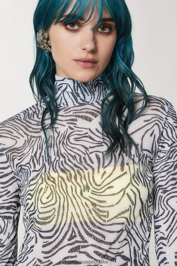 strój Patrizia Pepe białe logo kobiety koszulka z golfem i nadrukiem 866488116