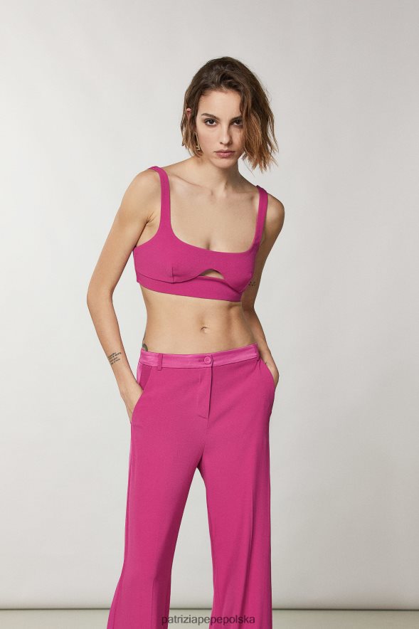 strój Patrizia Pepe ceremonia fuksja kobiety Top z satynowym wycięciem 866488309