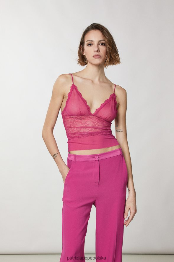 strój Patrizia Pepe ceremonia fuksja kobiety koronkowy top na ramiączkach 866488263