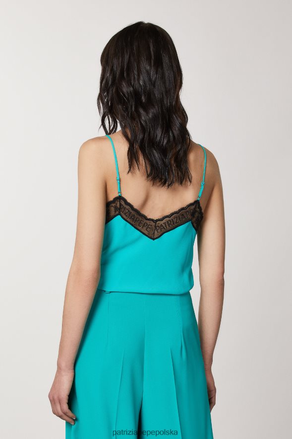 strój Patrizia Pepe iluzoryczna zieleń kobiety Wiskozowy top z wiązaniem 866488407