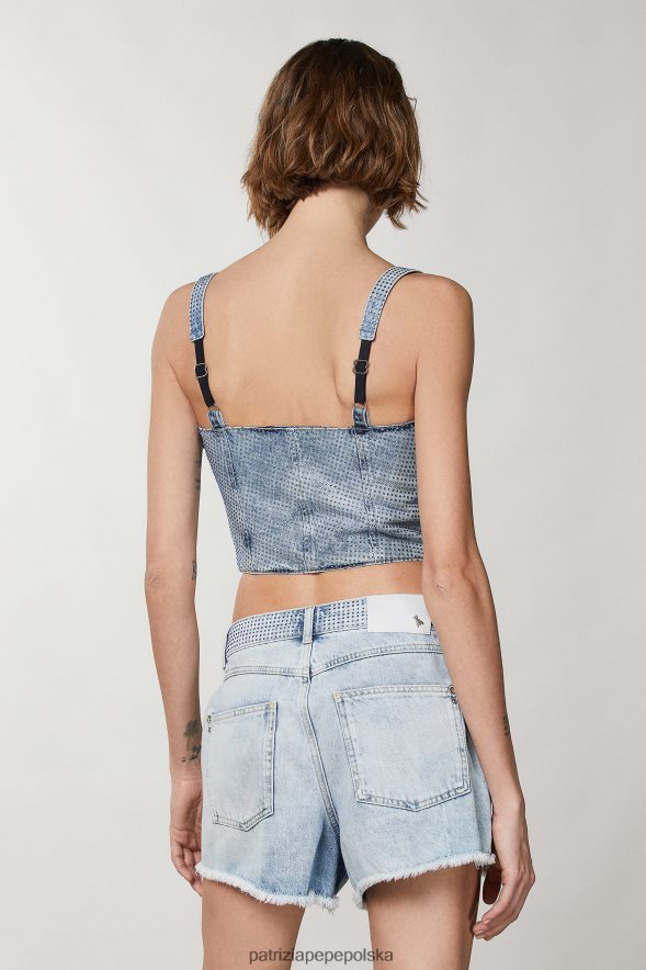strój Patrizia Pepe jasny kamień klejnot kobiety Dżinsowy gorset ozdobiony kryształkami 866488336