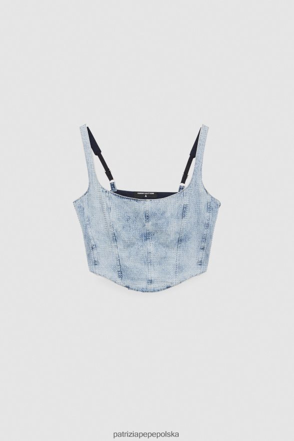 strój Patrizia Pepe jasny kamień klejnot kobiety Dżinsowy gorset ozdobiony kryształkami 866488336