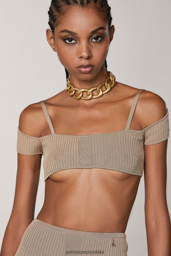 strój Patrizia Pepe marzycielski beż kobiety top w prążki 866488621
