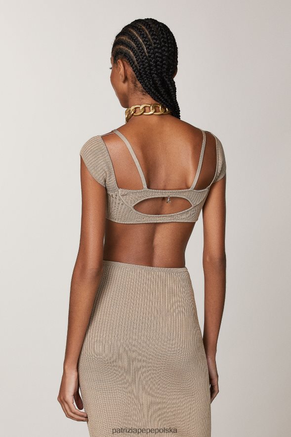 strój Patrizia Pepe marzycielski beż kobiety top w prążki 866488621