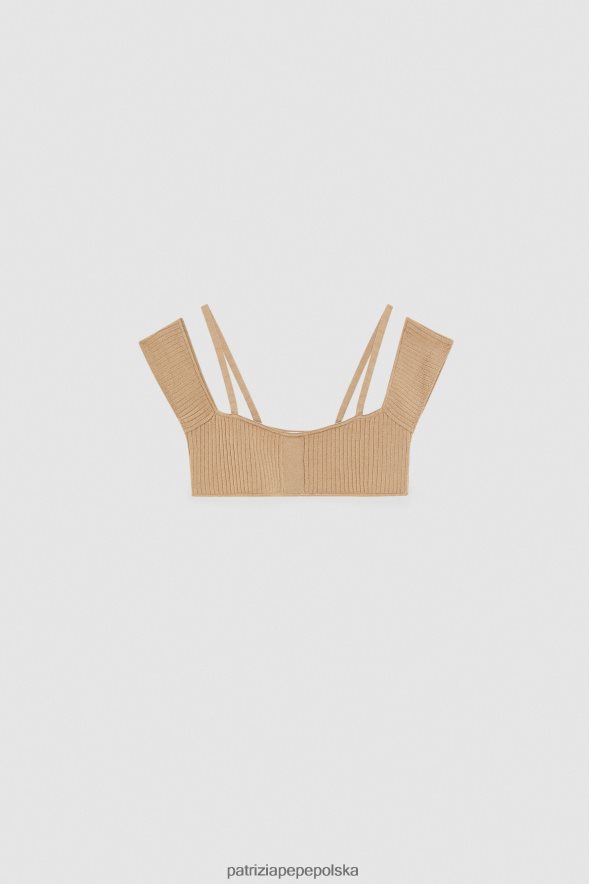 strój Patrizia Pepe marzycielski beż kobiety top w prążki 866488621