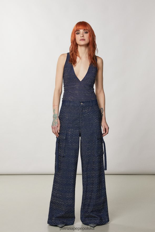 strój Patrizia Pepe monogram niebieski i stras kobiety Tiulowy top z dekoltem w kształcie litery V 866488388