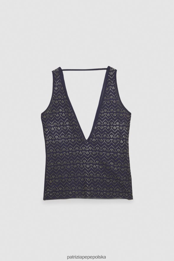 strój Patrizia Pepe monogram niebieski i stras kobiety Tiulowy top z dekoltem w kształcie litery V 866488388