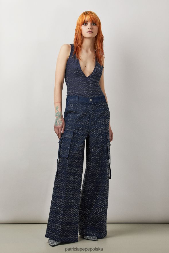 strój Patrizia Pepe monogram niebieski i stras kobiety Tiulowy top z dekoltem w kształcie litery V 866488388